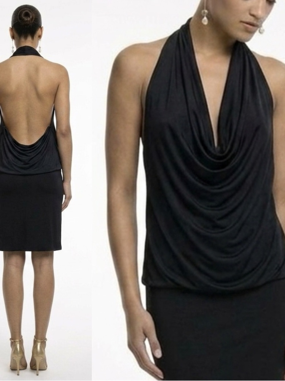 NWT Black Halo Backless Black Dress Halter Size L